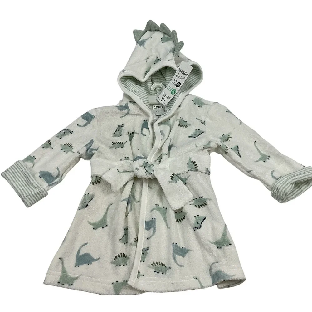 Carters Dinosaur Robe Hooded Bathrobe Baby 0-9 Months Warm and Cozy Bathtime‎